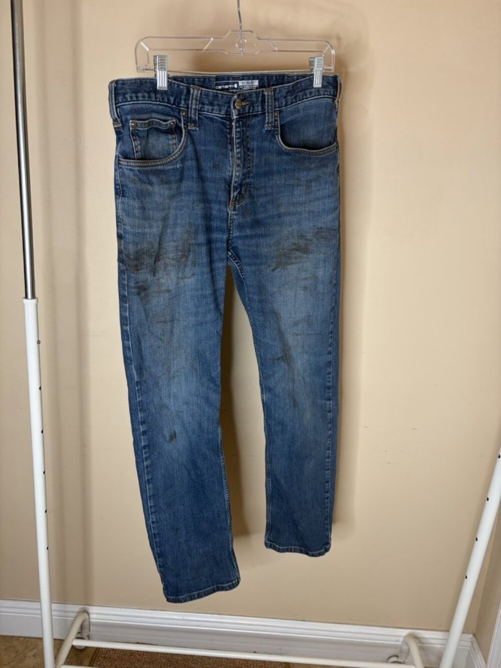 Carhartt Rugged Flex Relaxed Fit Jeans 32x32 Straight Leg BD2804-M Denim Stained